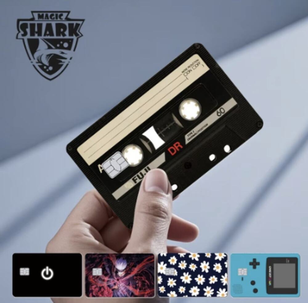 New Magic Shark Cassette Tape Credit Card Skin/Sticker, Space for Small Chip